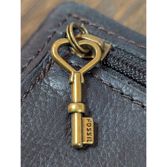 VTG Fossil Leather Wallet Black Gold Patchwork Studded Bi-fold Zip Snap Boho Y2K - Picture 9 of 14